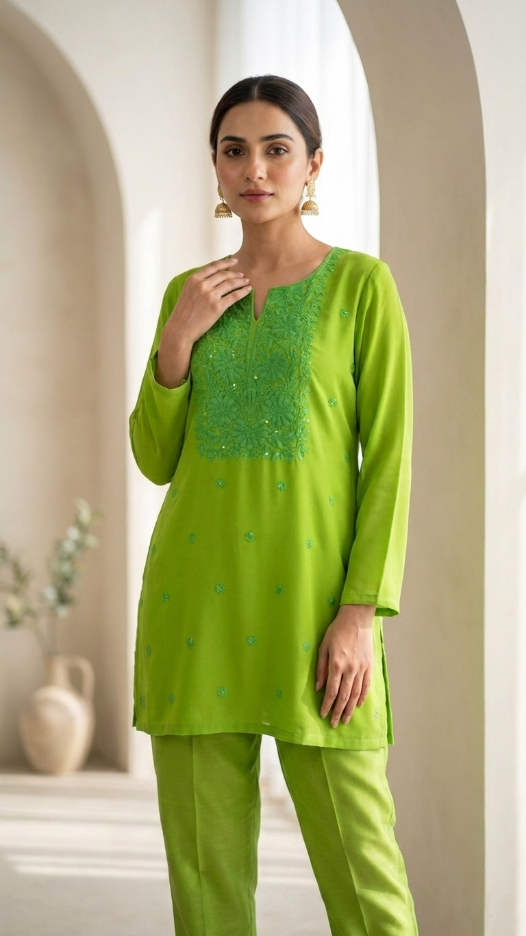 Chikankari Kurti Tunic with Minimal Sequin Work