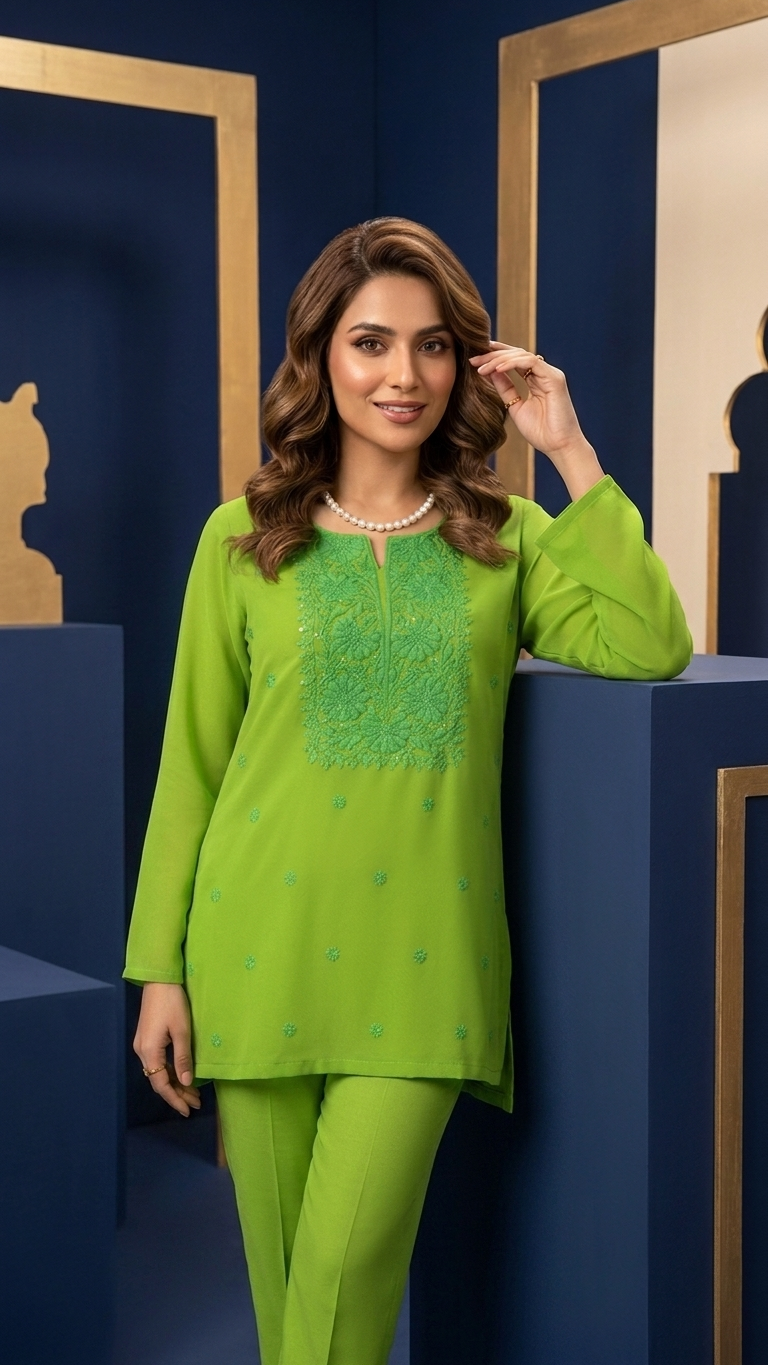 Chikankari Kurti Tunic with Minimal Sequin Work