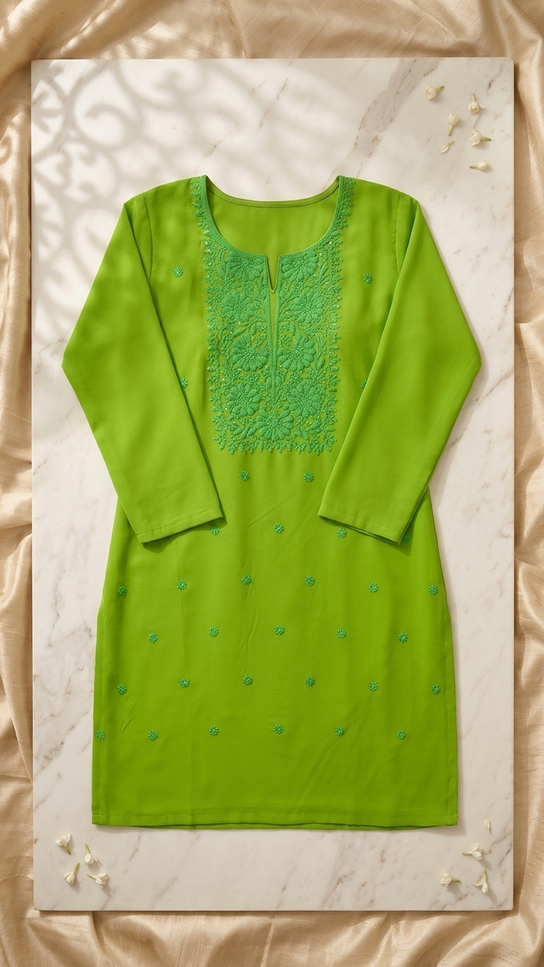Chikankari Kurti Tunic with Minimal Sequin Work