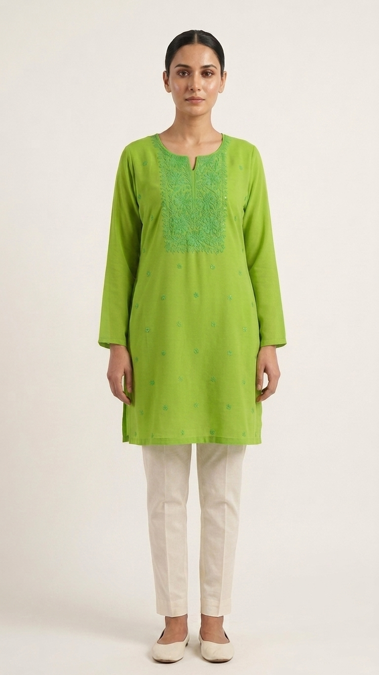 Chikankari Kurti Tunic with Minimal Sequin Work