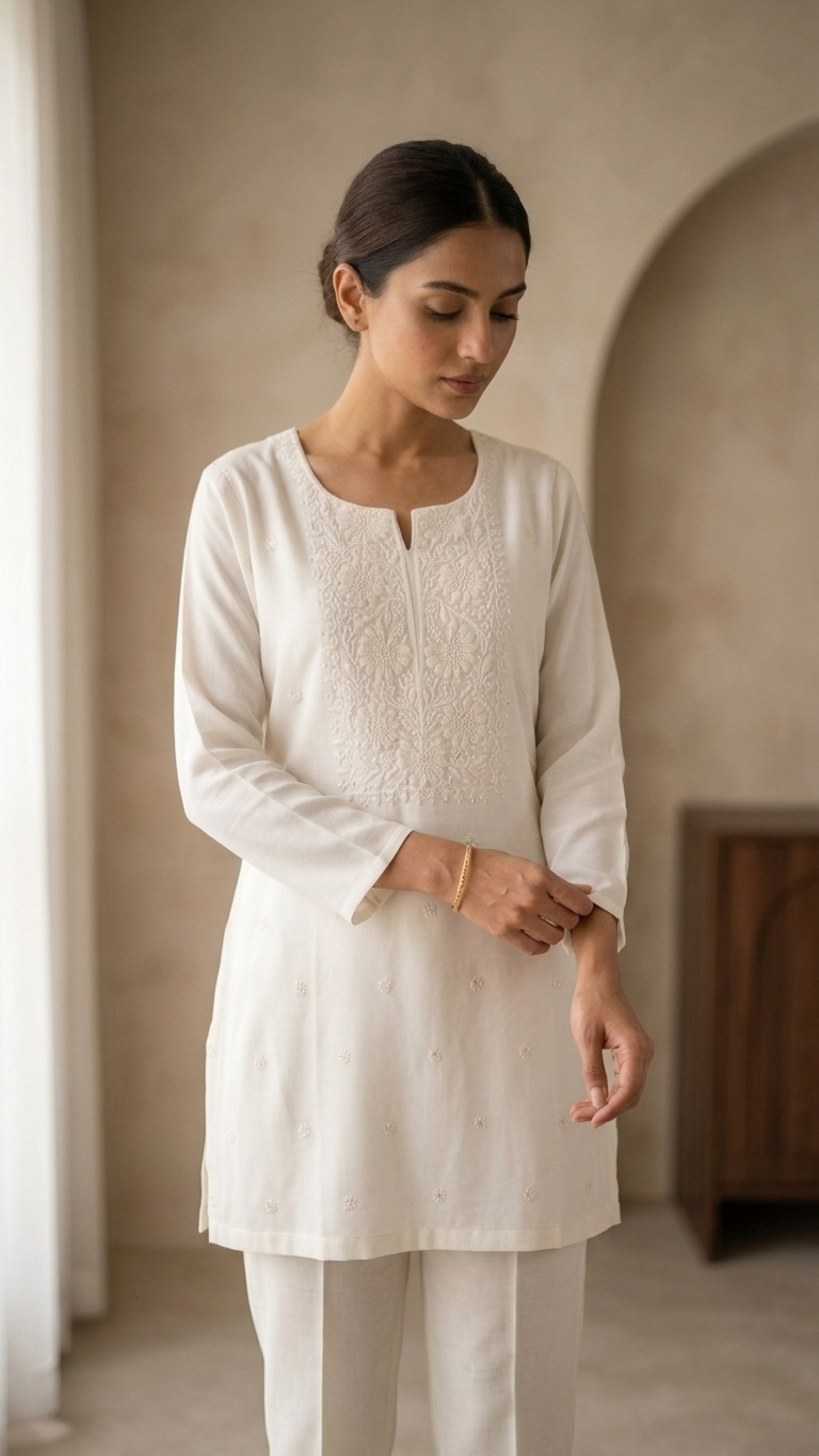 Chikankari Kurti Tunic with Minimal Sequin Work