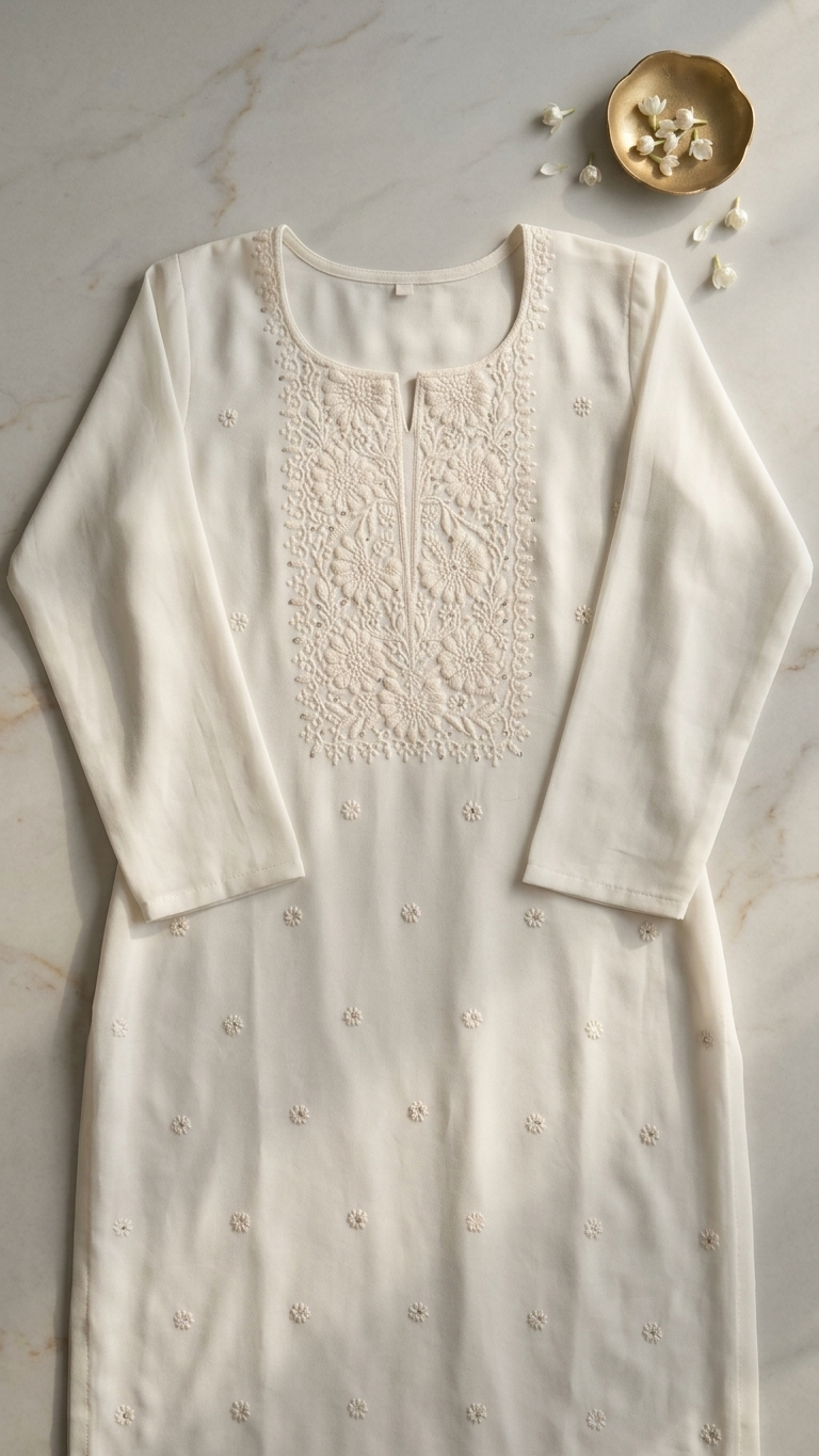 Chikankari Kurti Tunic with Minimal Sequin Work
