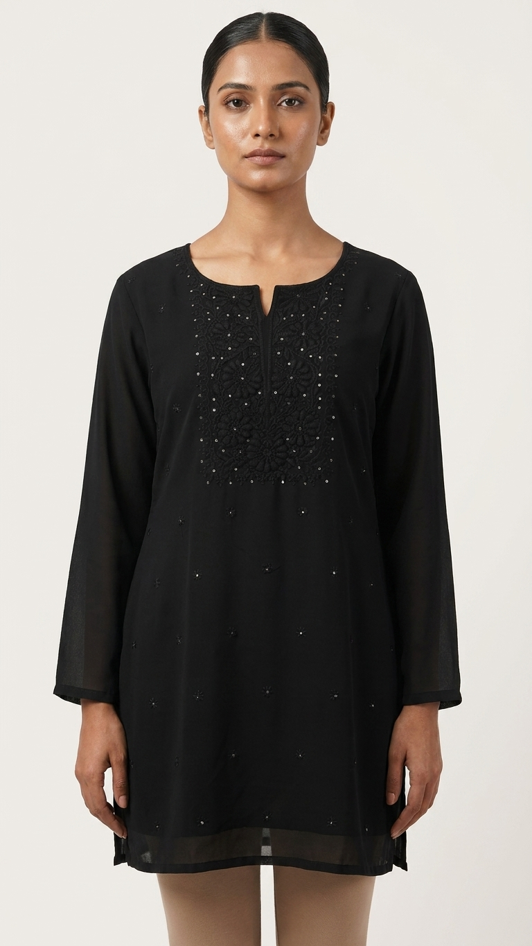 Chikankari Kurti Tunic with Minimal Sequin Work