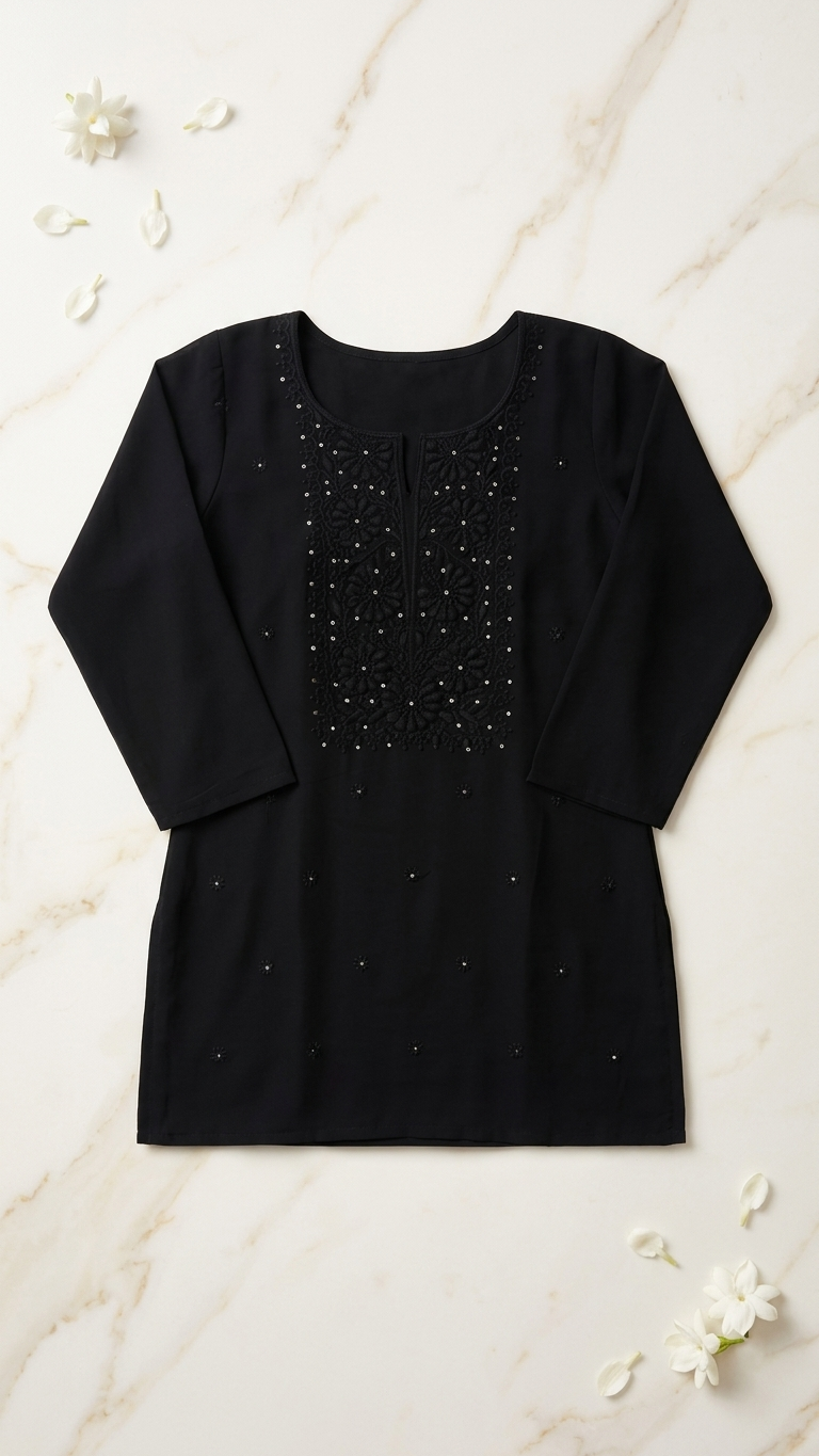 Chikankari Kurti Tunic with Minimal Sequin Work
