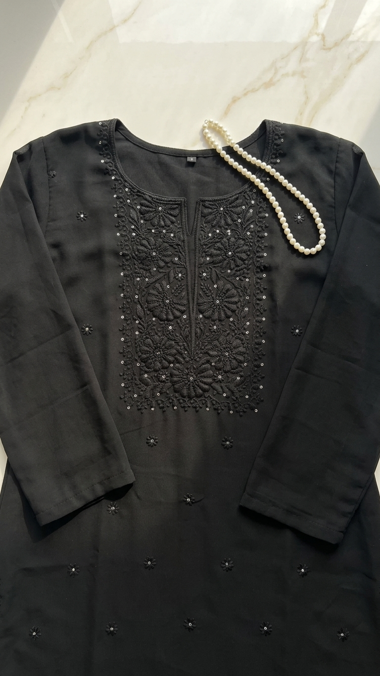 Chikankari Kurti Tunic with Minimal Sequin Work