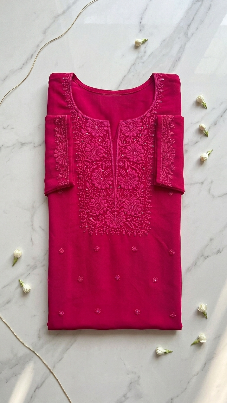 Chikankari Kurti Tunic with Minimal Sequin Work