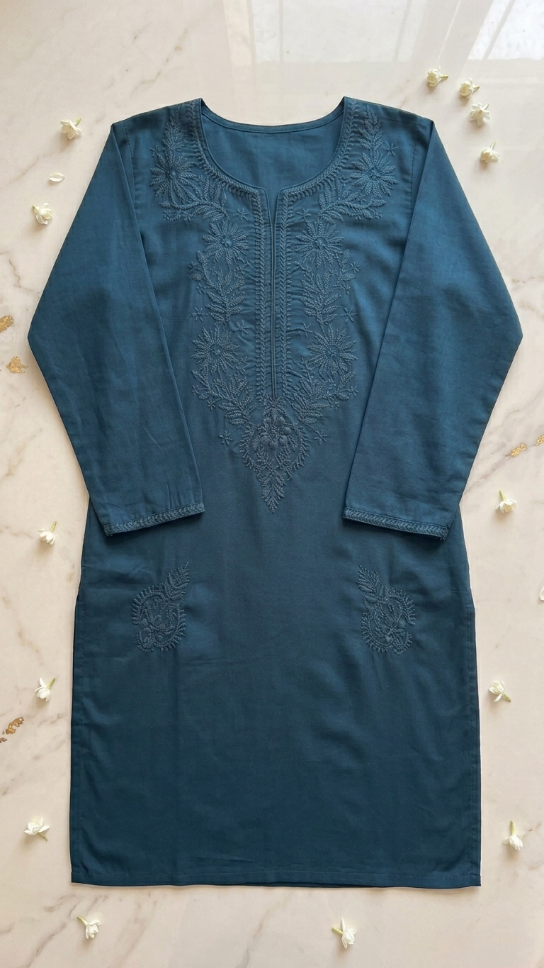 Rayon Chikankari Tunic in Peacock Green