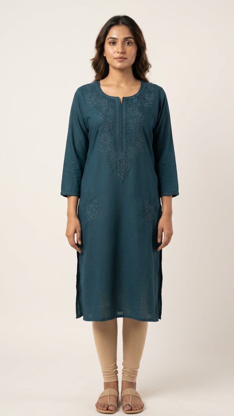 Rayon Chikankari Tunic in Peacock Green