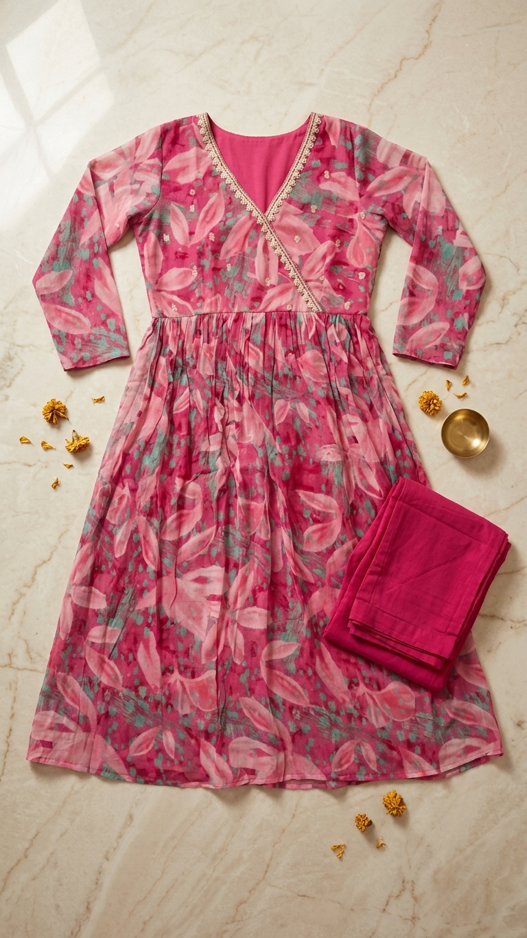 Ensemble 3 pièces rose en georgette coupe Nyra à fente haute